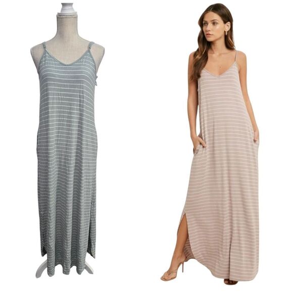 Wishlist striped maxi dress sleeveless pockets size small - Picture 1 of 13